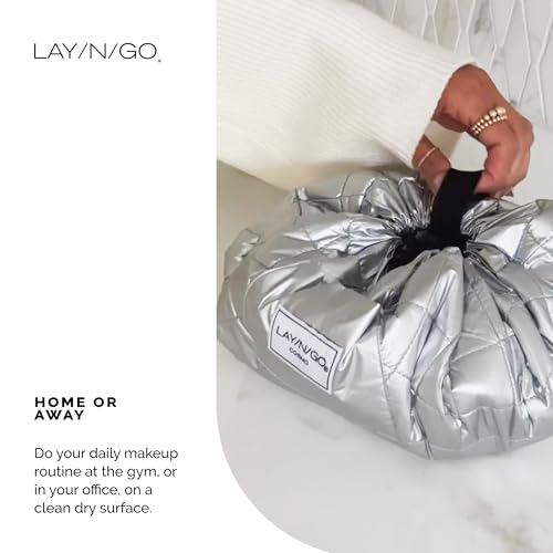 Lay-n-Go Drawstring Makeup Bag – Evergreen - 20 inch - Travel Cosmetic Bag, Scrunch Sac Makeup Bag Opens Flat for Easy Access, Makeup Pouch, Durable and Stylish