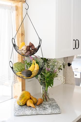 April & June 1234 Hanging Fruit Basket For Kitchen (Black)- 2 Tier Canoe-Shaped Iron Hanging Kitchen Baskets thumb #1