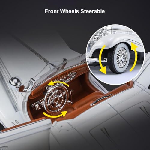 Image of Compatible for 1:24 Mercedees Benz 500K Toy Car Model, Diecast Collectible Pull Back Model Car with Sound and Light, Toy Gift Vehicles for Adults Kids Boys Girls 【White Color】