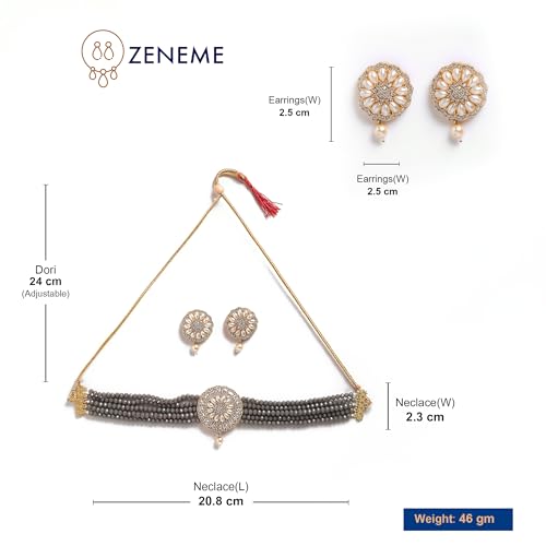 American Diamond Plated Brass Pearl Choker Necklace Set