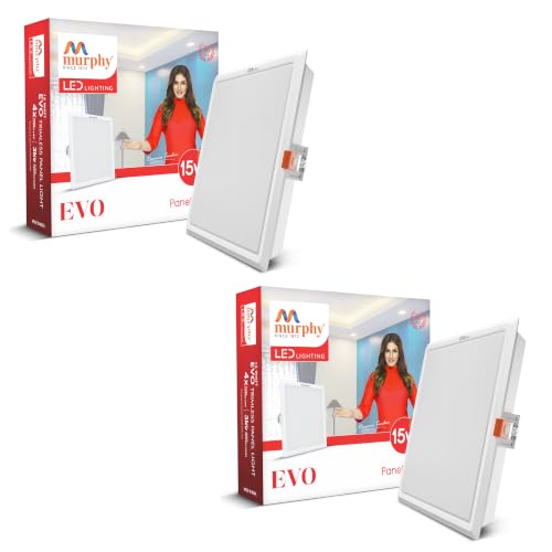 Image of Murphy EVO 15W Square LED Panel Light | 3000K Warm White| Recessed Ceiling Light | 1500 Lumens | 150mm Cutout | 4kV Surge Protection | BIS Approved |2-Year Warranty |Pack of 2