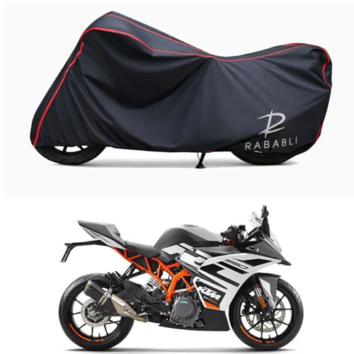 Image of Waterproof Bike Body Cover Compatible for | KTM RC 390 | Taffeta Fabric, Red Piping Design, Bottom Elastic Fit | Dustproof, Sun UV & Rain Protection for All Bikes