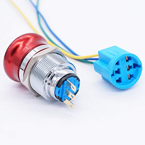 Twtade / 22Mm Emergency Stop Push Button Switch 12-220V 3A Stainless Steel Metal Mounted Thread 3 Pins Latching 1No 1Nc Pushbutton Switches Add Connection Plug #TOP3