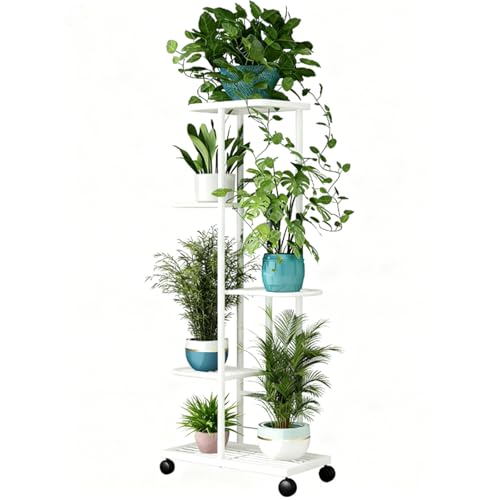 サムコス 花台 室内 屋外 金属花棚 5段 多肉 園芸 観葉植物ラック 鉄製 植木鉢台 リビング 玄関 寝室 庭 ガーデン ベランダ 省スペース 組立簡単 移動可能 盆栽棚(ホワイト)