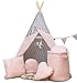 Produktbild Golden Kids Star Tipi Kinder Spielzelt Set für Kinder drinnen draußen Spielzeug Zelt Indianer Indianertipi mit Fenster usw. Tipi mit Zubehör (mit Zubehör Rosa Star A1)