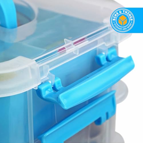 Image of Bins & Things Multi-Compartment Stackable Craft Storage Box with Dividers - Plastic Nail Polish Organizer, Storage Containers for Beads, Sewing Supplies, Art Organizers and Storage - Blue