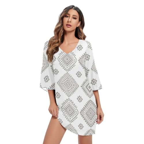 Robe d'été en mousseline légère grise pour femme avec col V fluide