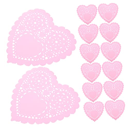 COLLBATH 100Pcs Small Heart Paper Doilies Lace Table Mats for Valentines Day Wedding Decorative Craft Supplies for Tableware and Cake Decoration