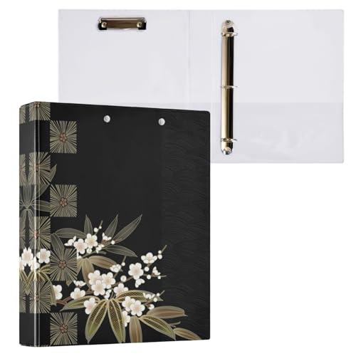 リングファイル ルーズリーフ バインダー a4 和風 和柄 ブラック 黒色 Dリング 3穴 200枚収納 クリップ&収納ポケット付き 書類整理 事務用品