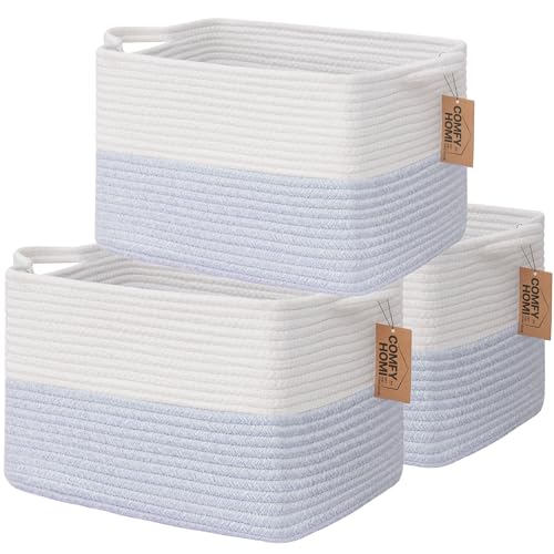 COMFY-HOMI 3PACK Cotton Rope Square Baske with Handles for Shelves|Dog