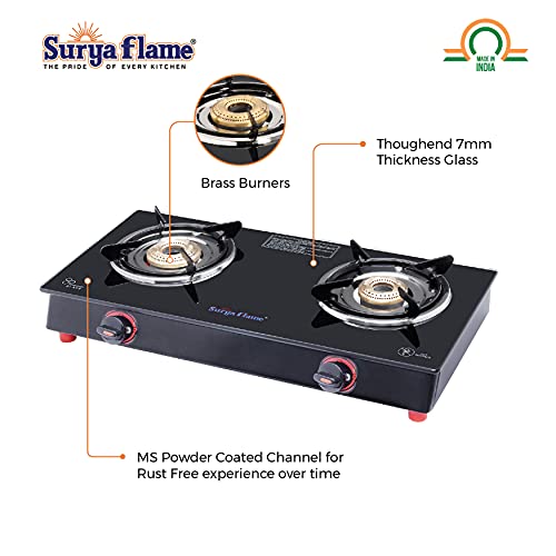 Suryaflame Glass Top 2 Burner Gas Stove 2B Smart MS NA (ISI Marked CE