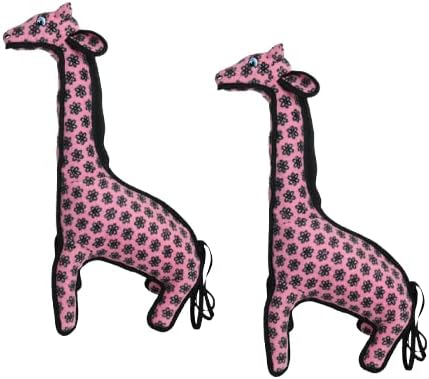 TUFFY - World's Tuffest Soft Dog Toy - Zoo Giraffe - Multiple Layers. Made Durable, Strong & Tough. Interactive Play (Tug, Toss & Fetch). Machine Washable & Floats. (Regular Pink 2 Pack)