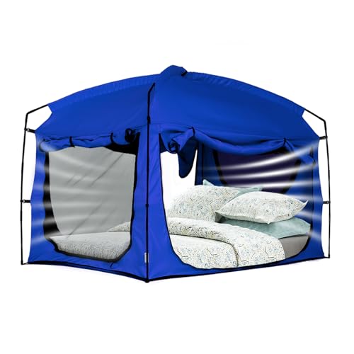 Bed Tent,Portable Privacy Sleeping Bed Canopy,Blackout 90% Drapes for Kids and Adult,Full Size Indoor Space Tent with Breathable Large Mesh Windows (Blue, Full)