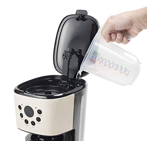 Bestron Kaffeemaschine im Vintage Look, Programmierbare Zeiteinstellung, 12 Tassen, 900 W, Creme/Schwarz – Bild 5