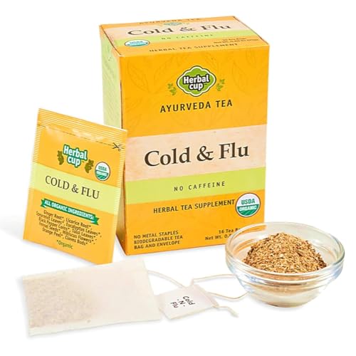 Herbal Cup Ayurveda Cold & Flu Tea, Organic Health & Wellness, No Caffeine Herbal Teas (16 Count, Pack of 6)
