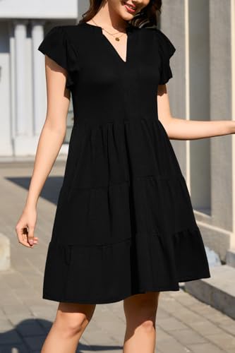 Image of nclook Womens Summer Casual Dresses V Neck Short Sleeve Mini Dress with Pockets