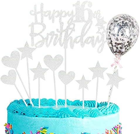 Zayin Personalised Happy 8th Birthday Cake Topper Set,Happy Birthday Sign for Cake,11p Glitter Balloon Stars Heart Cupcake Topper 8th Birthday Cake Party Decoration(8 year old, Pink)