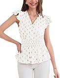 Dressy Summer Tops for Women Elegant Cap Sleeve Peplum Tops Chiffon Short Sleeve Work Blouse Polka Dots Party Shirts White 2XL