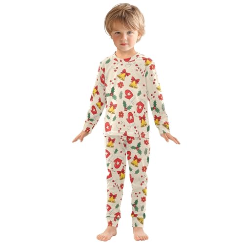 Pajama Sets Long Sleeve Christmas Pattern with Glove Bells Soft Comfy Sleepwear 2 Piece PJS 3-8T2