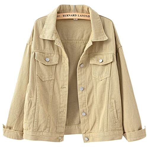 Women's Candy Color Denim Jacket Button Up Long Sleeve Loose Trucker Coat