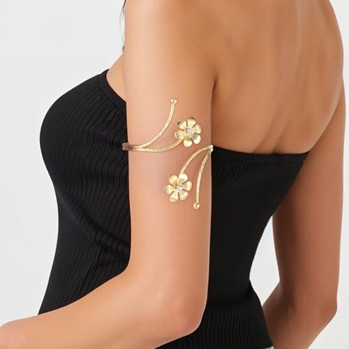 Gold Arm Cuff for Women Rhinestone Flower Upper Arm Cuff Adjustable Arms Bracelet Bangle Boho Armband Friendship Gift2