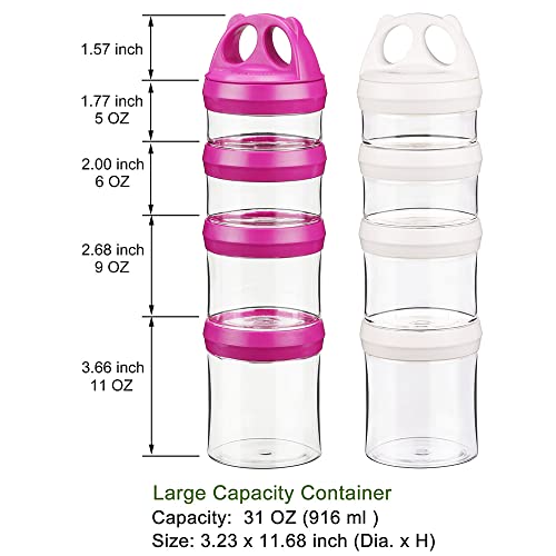 Image of BeneLabel Stackable Food Storage Containers with Twist Lock System - BPA-Free Tritan Containers for Travel, Formula, Protein Powder, Snacks - Leakproof & Dishwasher Safe (Red and White, 31oz per)