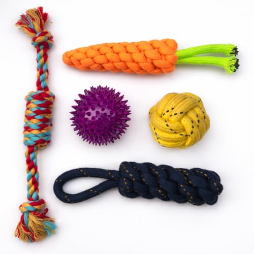 Image of Dog Rope Toy- Pack of 5 for Puppies & Small to Medium Dogs | Durable Cotton Chew | Interactive Tug Toys for Teeth Cleaning, Chewing & Play Toy