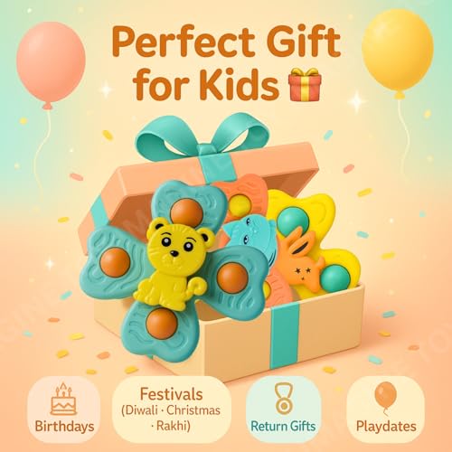 Image of Toy Imagine Suction Spinner Toys for Babies & Toddlers- Fidget Toys for Kids Travel-Friendly Baby Bath Toys, Learning & Gift Accessories (3 Pcs)