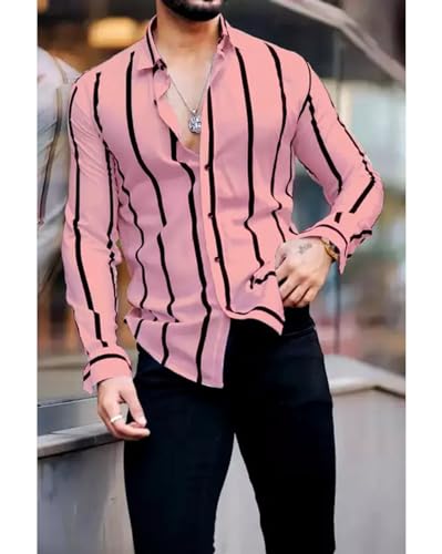 Image of OCTAVIAN Men Regular Fit Striped Curved Collar Casual Shirt