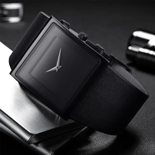 Mens Watch Men's Square Watches for Men Fashion Minimalist Quartz Wrist Watch Leather Strap Business Casual Wrist Watch