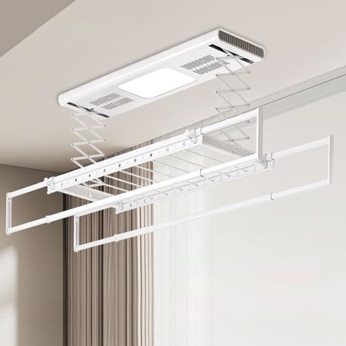 Foldable Space-Saving Clothes Rack Floor-Standing Clothes Rack Tripod Portable Rotating Clothes Rack，LED Remote-Controlled Clothes Drying Rack, Adjustable Height, High Load Capacity, Space-S