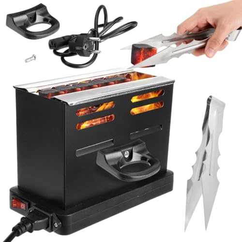 RANJIMA Elektrischer Kohleanzünder, 800 Watt Kohlegrill Toaster mit Zange, Kleiner Grillanzünder, Mini Kohlen Ofen, Outdoor Kabel Kohlegrill Zubehör Elektro Holzkohl-Anzünder Kaffee Geschenk