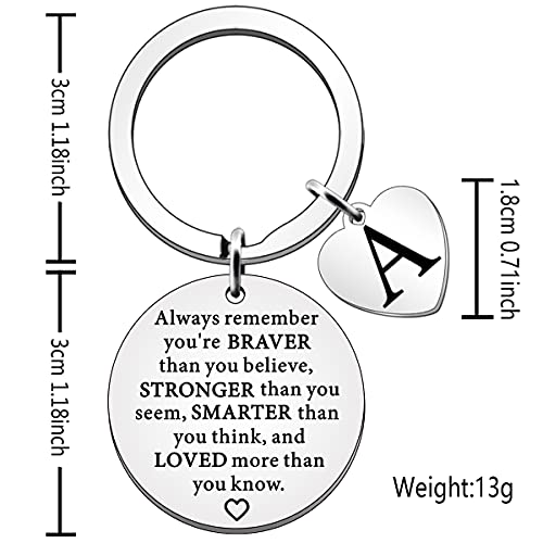 Letter Keyrings Inspirational Gifts for Women Initial Alphabet Keychain Key Ring Personalised Gifts for Girls Boys Birthday Christmas Gift (A), Silver