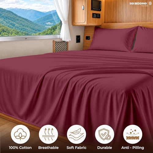 Image of SGI bedding 100% Egyptian Cotton Sheets RV King Size - 600 Thread Count Sheets Set, Soft, Cooling, 15 inch Deep Pocket, Luxury Hotel Bedding, Breathable, Durable - Burgundy