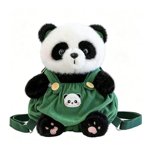 Image of Women Animal Teddy Bear Plush Backpack with Adjustable Straps (Overalls panda green)