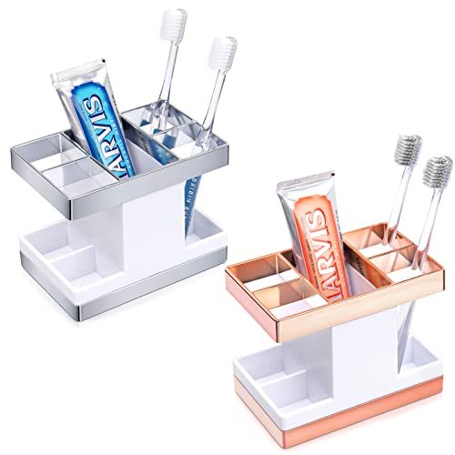 Chintu Tooth Brushing Holder - Anti-Slip Toothbrush Caddy Toothbrush Organizer For Bathroom Counter, 5 Slots Toothbrush And Toothpaste Holder For Family Kids Bathroom Countertop Cabinet - Gold/Silver #TOP9