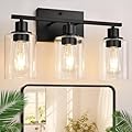 Indoi 3 Light Bathroom Light Fixtures, Matte Black Modern Vanity Lights with Clear Glass Shade, Bathroom Wall Lamp for Mirror Kitchen Living Room Hallway Cabinet Porch