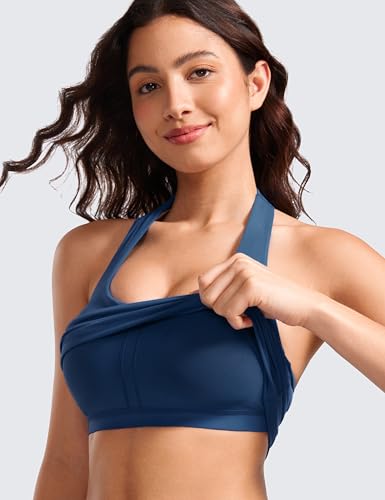 Image of CRZ YOGA Butterluxe Halter Crop Tank Tops | Light Support, Removable Pads, Yoga, Extremely Soft, Open Back, Longline Sports Bras for Women