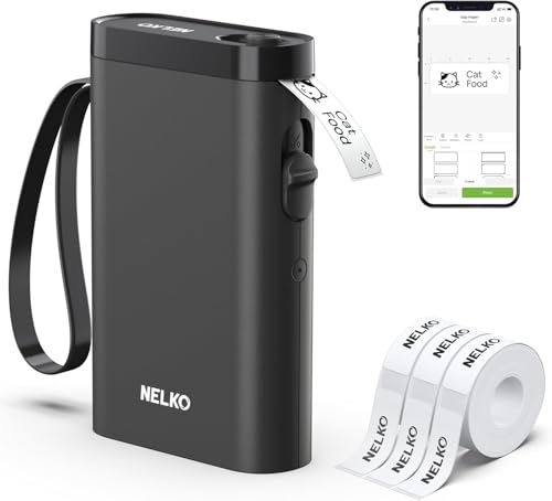 Nelko Label Maker Machine with Tape P21 Bluetooth Label Printer with 3 Tapes Wireless Mini Label Makers with Multiple Templates Icon Font Custom for School Office Home Black