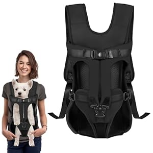 Dog Front Carrier Backpack, Dog Backpack Carrier Soft Pad, Pet Legs Out, Easy-Fit Dog Front Carrier for Small Medium Puppy, Hands Free Dog Carrier Adjustable for Cycling Hiking (Black, M)