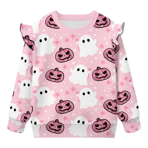 doginthehole Toddler Baby Girls Halloween Sweatshirt 1-8T Long Sleeve Ruffle T Shirts Cute Crewneck Pullover Tops4