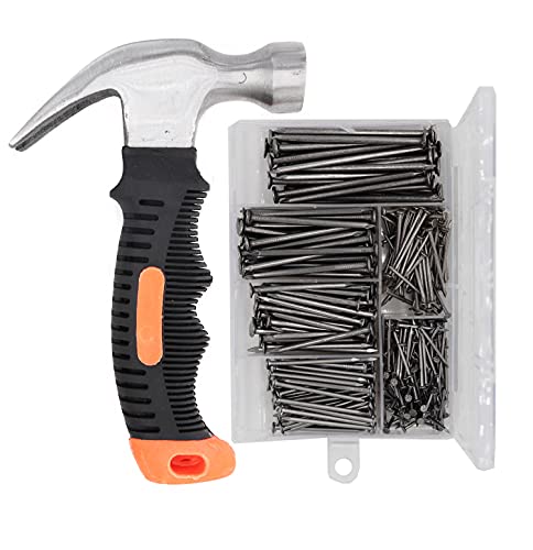 Picture Hanging Kit, cSeao 415 Pieces Hardware Nail Assortment Kit & 8oz Claw Hammer,Mini Hammer with Anti-Slip Handle,Common Nails, Wood Nails, Picture Hanging Nails, Wall Nails for Hanging
