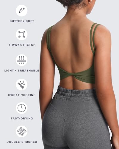Image of Aoxjox Women's Workout Sports Bras Fitness Padded Backless Yoga Crop Tank Top Twist Back Cami