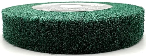 Image of 6 inch x 1 inch Green 180 Grit Non-Woven Bench Grinder Polishing Burnishing Satin Finishing Flap Brush Wheel for Aluminum Copper Metal Golf Club Refurbishing, Compatible for 1 /2 inch, 5 /8 inch, 3 /4 inch Arbor