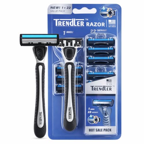 Image of Men's Razor Value Pack | 1 Handle + 22 Cartridges | 3 Blade Shaving System | Smooth & Close Shave | Ergonomic Anti-Slip Handle | Refillable Razor Kit