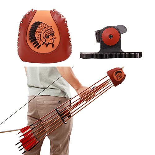 Lamehfyo Archery 4/6 Spot Arrows Quiver Leather Slide-On Quiver Holder Quick Removal Archery Quiver Longbow Arrow Case for Hunting Shooting Practice (L)