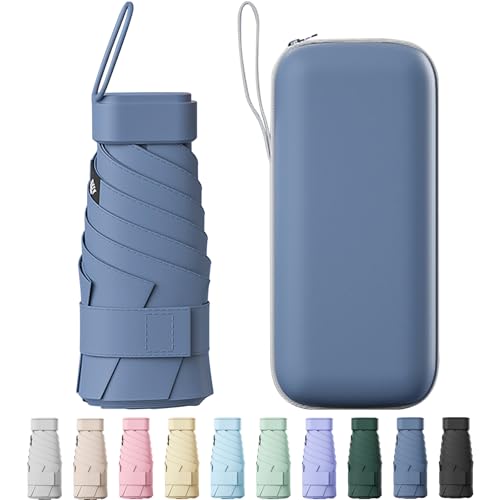 Betrynidil Ombrello da Viaggio Pieghevole Mini, Ultra Leggero e Compatto - Ombrello Tascabile con Protezione UPF 50+ Impermeabile, per Borsa - Uomo e Donna (Blu velato)