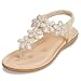 ZOEREA Damen Sandalen Sommer Flach Sandals, Frauen Bohemia Strass Sandals PU Leder Elastischen Strand Sommerschuhe Zehentrenner Beige,40