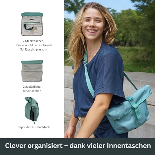 FUCHS & REBELL® Crossbody Tasche LUCA - Durchdacht & Nachhaltig – 3-Punkt-Gurt-System für Stabilität, robuste Magnetschnallen, viele Fächer & flexibles Volumen (4,5-8L) – Wasserabweisend (Mint Blau)