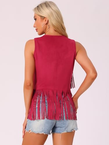 Image of Allegra K Women's Fringe Top Vest Open Front Western 70s Outfits Faux Suede Tassel Cardigan